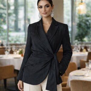 ZARA BASICS Black Linen Wrap Tie Blazer NWT Size L (fits M-L)